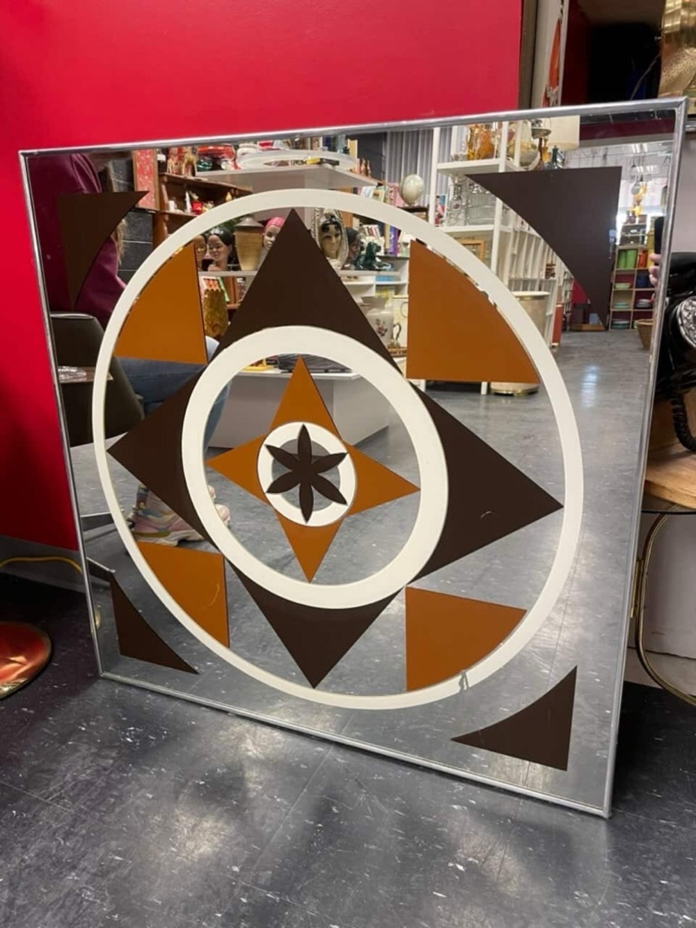 Large 1970’s mirror “A Sharon Art Concept” mcm geometric brown orange wall art